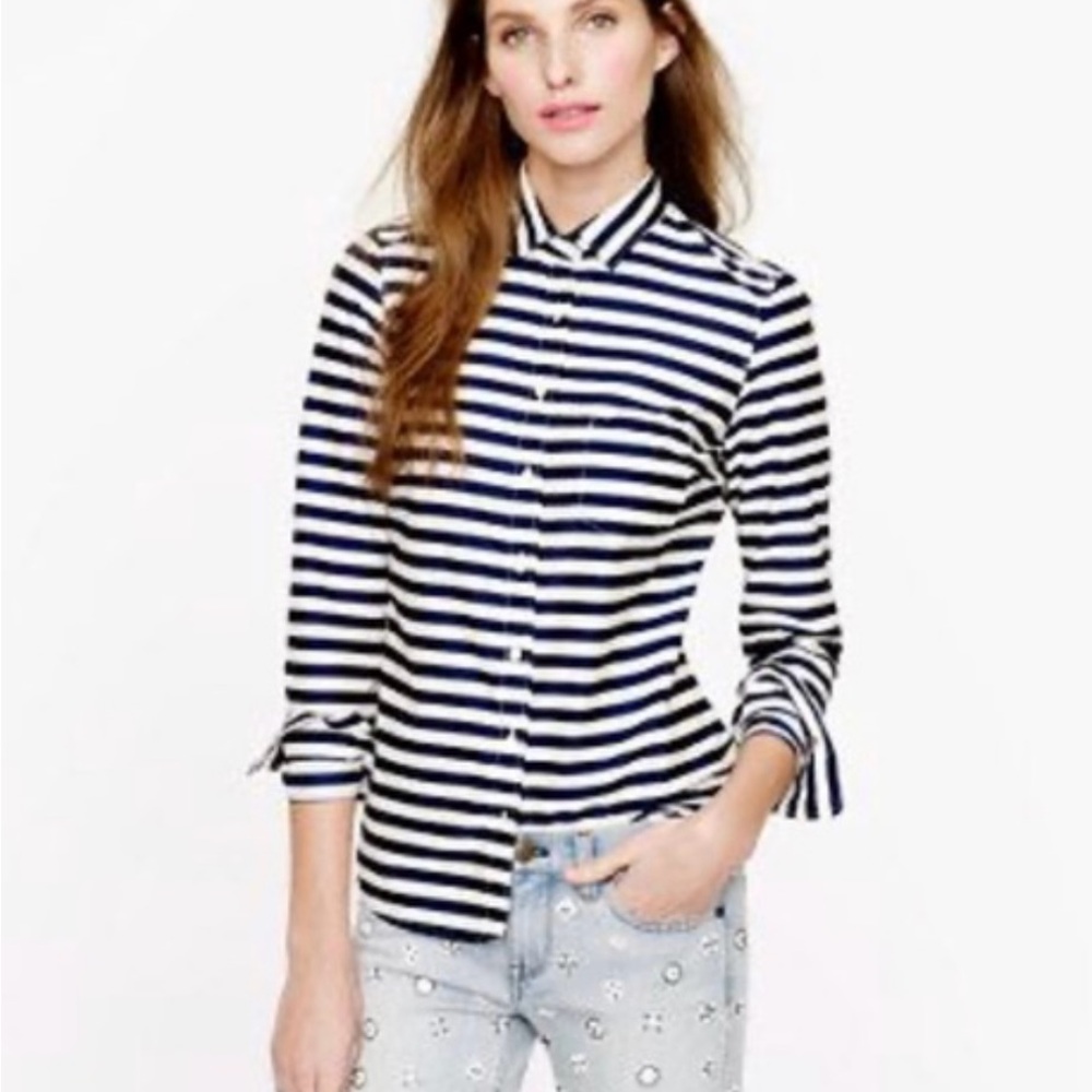 J Crew Boy Striped Navy and White Women's Button Down Shirt